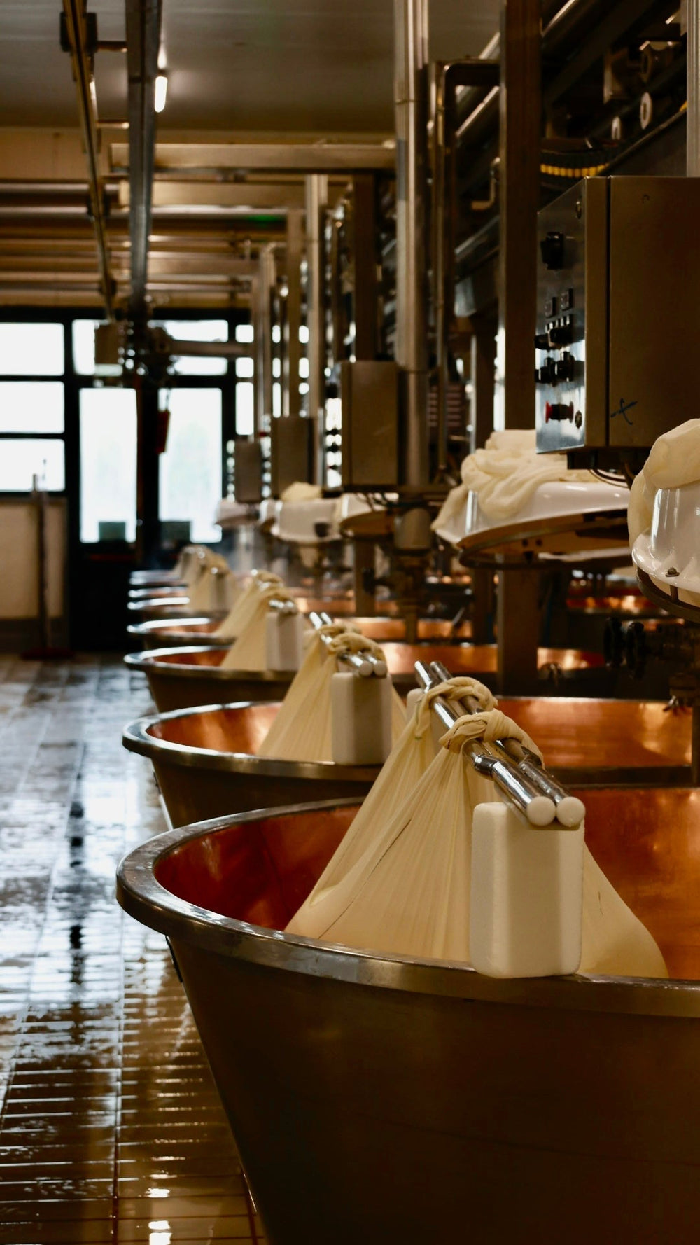 Kupferkessel mit Milch – traditionelle Herstellung Parmigiano Reggiano