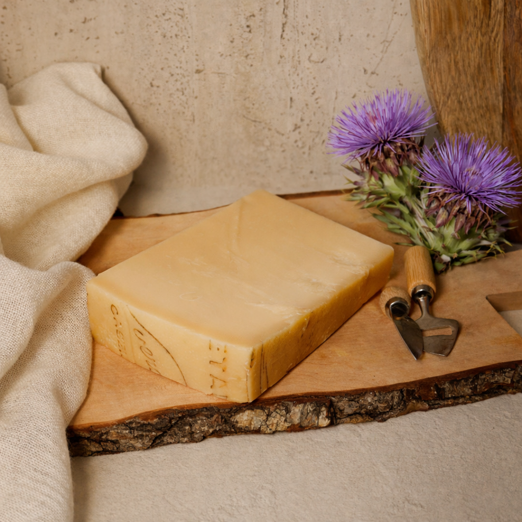 Verdiano: vegetarischer Hartkäse – hergestellt mit pflanzlichem Lab aus Distelblüten, hergestellt in unserer Familienkäserei in Italien.